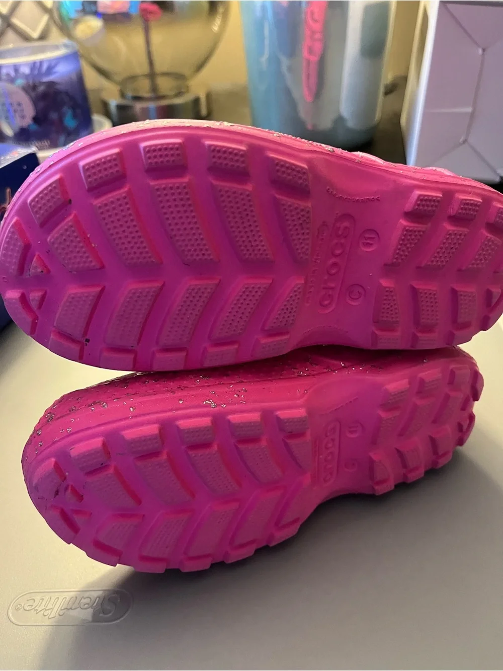 CROCS Kids' Hot Pink Glitter Rain Boots with Built-In Handles
